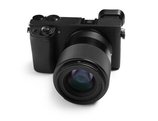 Fototapeta premium Black professional photo camera on white background