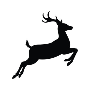 Silhouette of a magnificent deer leaping gracefully on a white background, deer jumping silhouette vector illustration