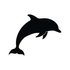 Silhouette of a leaping dolphin against a white background, isolated illustration, dolphin diving silhouette vector illustration