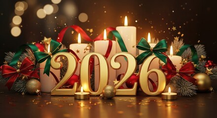 Celebrate 2026 New Year's Eve with Festive Candles and Golden Decorations for a Stunning Holiday Season, Perfect for Invites and Warm Wishes