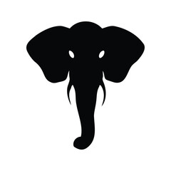 Elegant black silhouette of an elephant's head on a plain white background, elephant footprint silhouette vector illustration