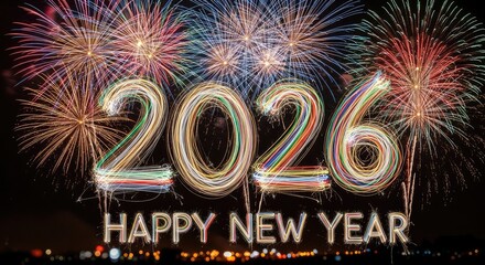 Celebrate the Vibrant New Year 2026 with Dazzling Fireworks Display - Perfect for festive greetings, event promotions, and holiday marketing campaigns