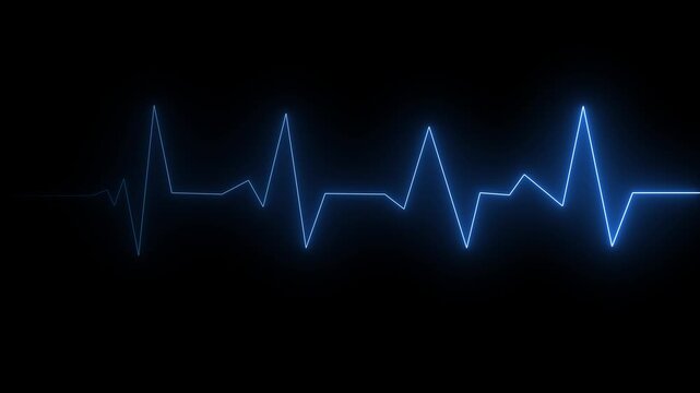 Neon glowing heartbeat pulse line animation. glowing  line animation on black background bule heart  4k vedio.