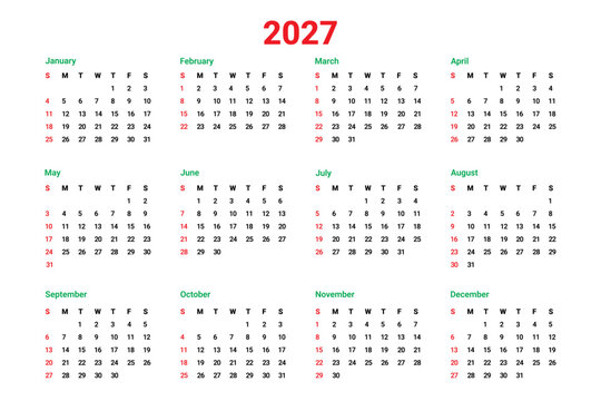  2027 calendar template. printable 2027 calendar. week start on sunday.