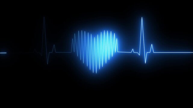 Neon glowing heartbeat pulse line animation. glowing  line animation on black background  bule  4k vedio.