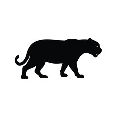 Silhouette of a black panther walking slowly, predatory and wild animal, jaguar prowling silhouette vector illustration