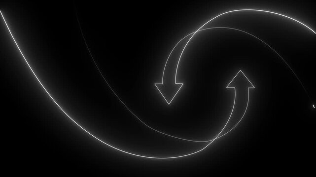 Bule arrow icon on black background.Abstract beautiful neon refresh and recycle icon animation background.