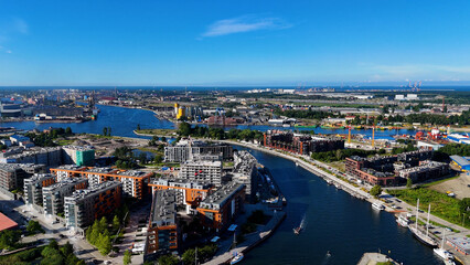 modern european city street houses view from above Gdansk Poland