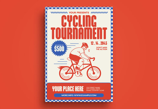 White Retro Cycling Tournament Flyer Layout