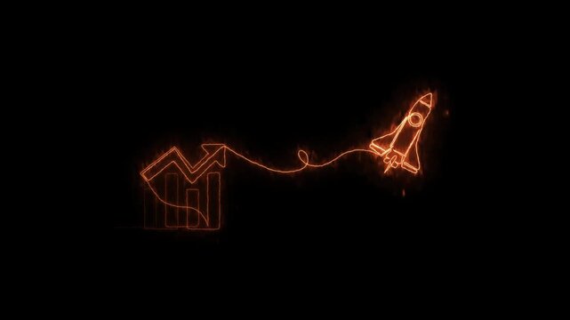 Abstract neon line business graph animation. neon line business graph and arrow icon animation on black background. growth arrow, profit, investment, and successful business concept. 4k motion graphic