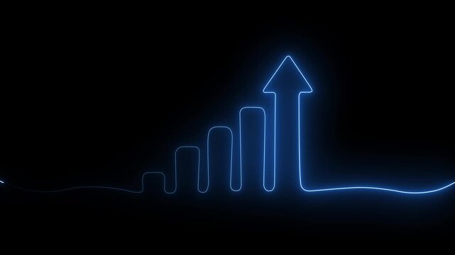 Abstract neon line business graph animation. neon line business graph and arrow icon animation on black background. growth arrow, profit, investment, and successful business concept. 4k motion graphic