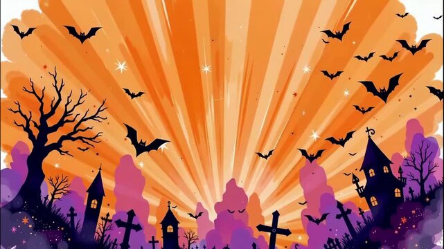 The images depict a spooky, Halloween themed scene set in a graveyard during dusk or nighttime