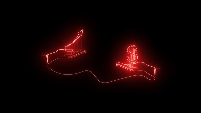 Abstract neon line business graph animation. neon line business graph and arrow icon animation on black background. growth arrow, profit, investment, and successful business concept. 4k motion graphic