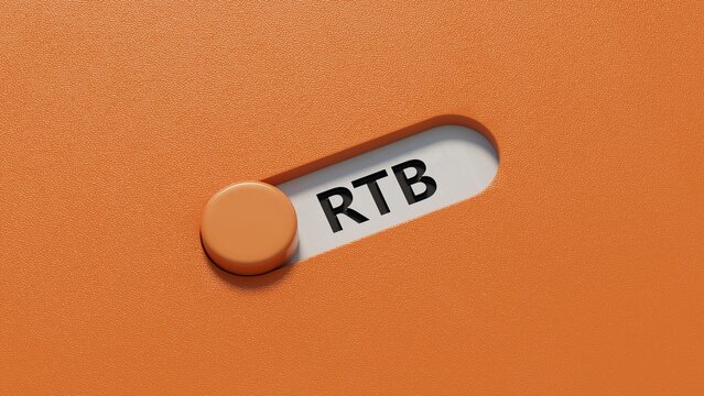 rtb, real, time, bidding. wooden table with slide switch spelling. text on wood blocks.close up of slide switch spelling,Business Concept.3D rendering. 