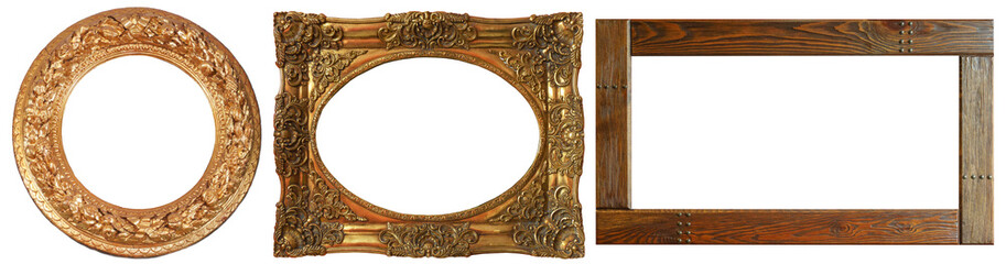 picture frames isolated on white background set antique gilded gold
