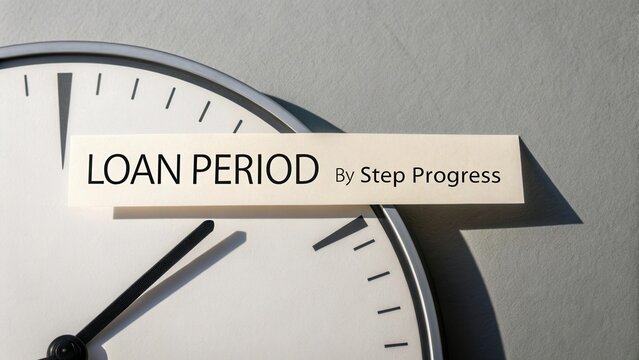 Conceptual Clock Displaying Loan Period Concept with Clear Text and Clock Hands Indicating Time Progression for Financial Planning
