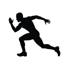 Silhouette of a male athlete running at full speed on white background, runner in sprint silhouette vector illustration