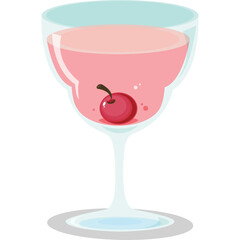 Pixel Art Cocktail Glass With Pink Drink And Cherry Garnish Transparent Background