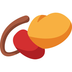 Stylized Red Heart Shape Beside an Orange Oval and a Brown Arc Against a Transparent Background in a Simple Abstract Design