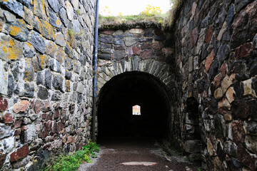 Opening in the wall in the sea fortress of Suomenlinna, near Helsinki, Finland. 