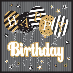 Happy birthday card with balloons and lettering