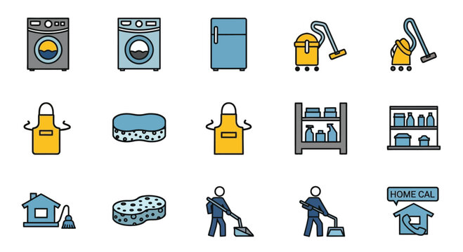 Set of cleaning service icons flat symbols household chores and home maintenance isolated on white background
