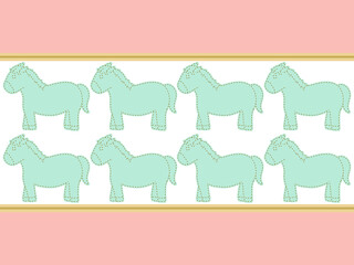 馬のイラスト　グラフィック素材　ピンク×水色