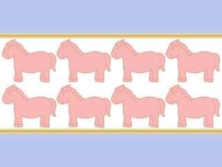 馬のイラスト　グラフィック素材　ブルー×ピンク