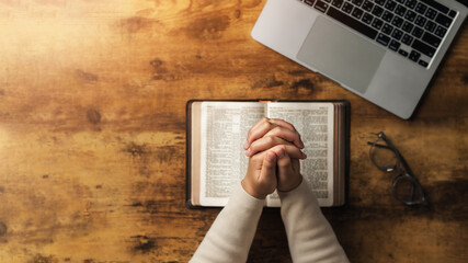 Pray to God with the holy scriptures. Bible study ideas in school or university Praying to a higher...