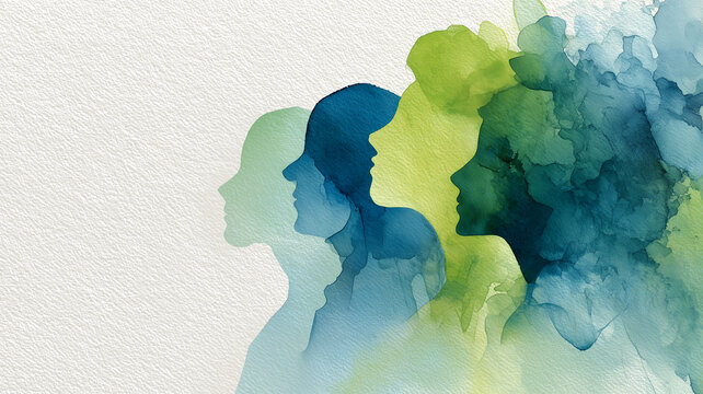 多様な人々のシルエット：水彩・グラデーションで表現する繋がりと多様性