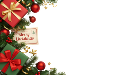 Christmas Corner Border with Gift Boxes, Holly, and Greeting Card