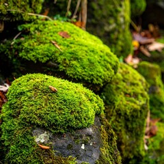 Soft green moss covering rocks showing texture and moisture in natural environment
