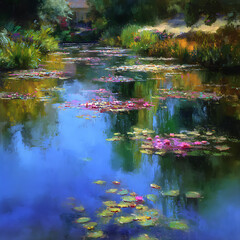 Beautiful landscape of water lilies on a tranquil pond