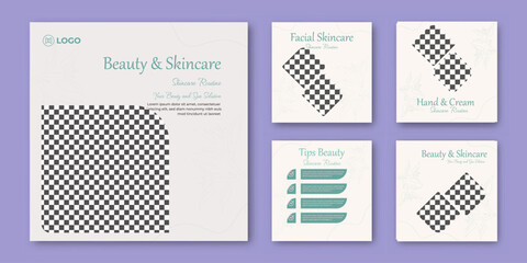 Set Collection Beauty and spa skincare makeup social media post. Elegant minimalist background of skincare beauty promotion banner social media pack template