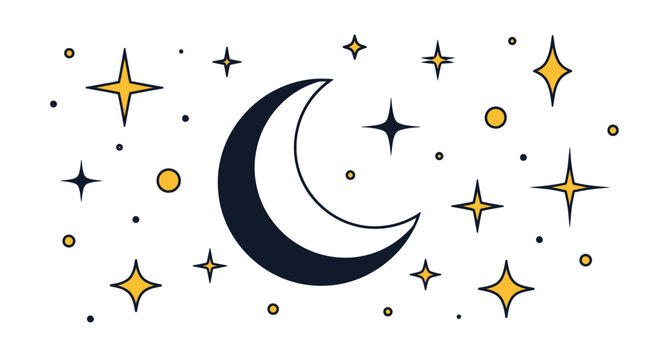 Crescent moon and stars illustration simple flat element isolated on white background astronomy and astrology concepts