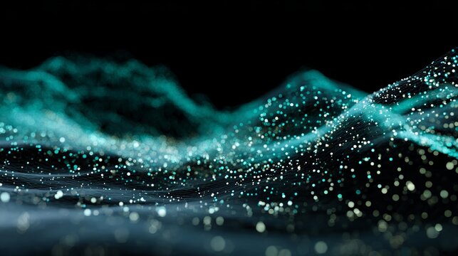 Stunning teal and white network with glowing nodes conveying cutting-edge technology, data visualization, and futuristic innovation concept