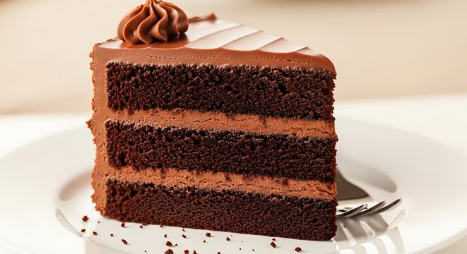 Delicious chocolate layer cake slice rich ganache frosting dessert treat