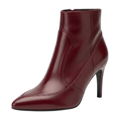 Burgundy leather ankle boot isolated on transparent background for stylish woman