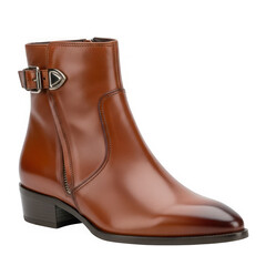 Brown leather ankle boot isolated on transparent background for fashionable man