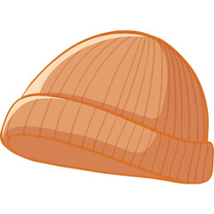 A pixel art illustration of a knitted orange beanie hat with a ribbed texture and a turned-up brim on a transparent background suitable for digital art and design projects