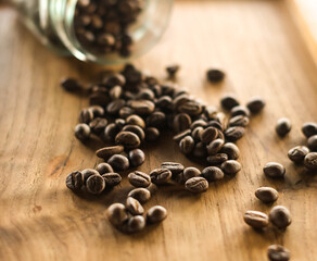 coffee beans on wooden background