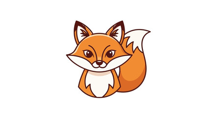Cute cartoon fox illustration adorable animal character with fluffy tail isolated on white background