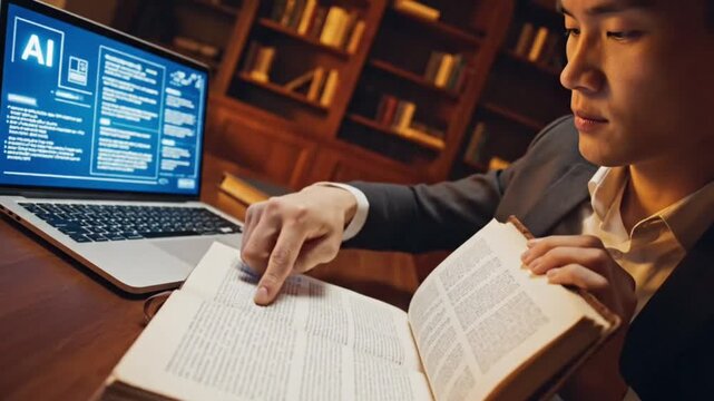 AI Verification Process, Professional Comparing Textbook to Screen