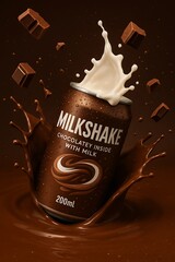 Milkshake Can with Exploding Milk Splash & Chocolate Chunks