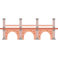 Pixelated Brick Bridge With Arches And Stone Pillars In A Flat Graphic Design Style Against A White Background