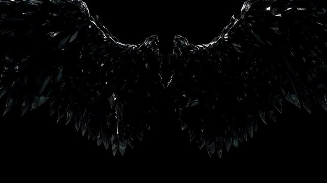 Black wings formed of jagged crystal fragments, set against a dark background
