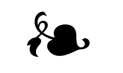Stylized Heart Leaf and Vine Silhouette