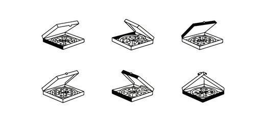 Pizza box illustrations various angles flat design