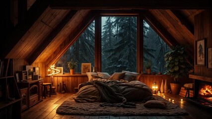 Cozy cabin in the rain