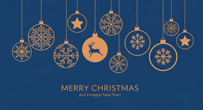 Christmas ornament with reindeer, snowflake and star on blue background